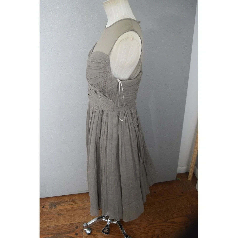 J.Crew Ava Dress 6 Gray Silk Illusion Neckline Midi  Bridesmaid Formal 09726